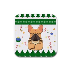 French Bulldog T- Shirt Cute French Bulldog Christmas T- Shirt (1) Rubber Square Coaster (4 Pack) by ZUXUMI