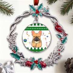 French Bulldog T- Shirt Cute French Bulldog Christmas T- Shirt (1) Metal X mas Wreath Holly Leaf Ornament by ZUXUMI