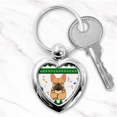 French Bulldog T- Shirt Cute French Bulldog Christmas T- Shirt Key Chain (heart) by ZUXUMI