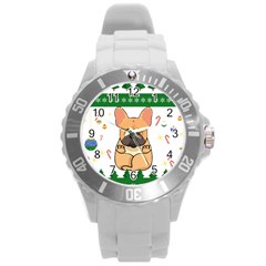 French Bulldog T- Shirt Cute French Bulldog Christmas T- Shirt Round Plastic Sport Watch (l) by ZUXUMI