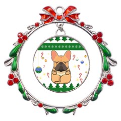 French Bulldog T- Shirt Cute French Bulldog Christmas T- Shirt Metal X mas Wreath Ribbon Ornament by ZUXUMI