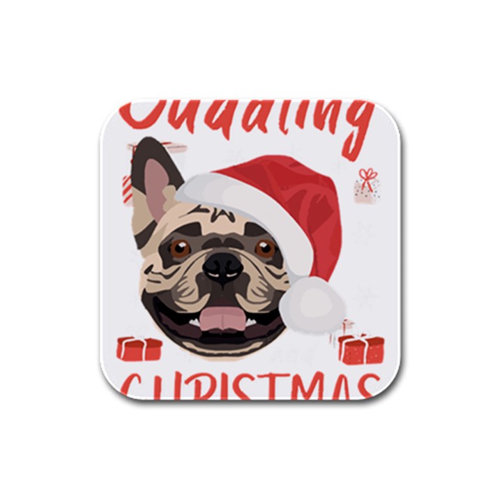 French Bulldog T- Shirt French Bulldog Merry Christmas T- Shirt (1) Rubber Square Coaster (4 pack)