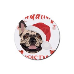 French Bulldog T- Shirt French Bulldog Merry Christmas T- Shirt (1) Rubber Round Coaster (4 Pack) by ZUXUMI