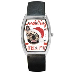 French Bulldog T- Shirt French Bulldog Merry Christmas T- Shirt (1) Barrel Style Metal Watch by ZUXUMI