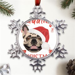 French Bulldog T- Shirt French Bulldog Merry Christmas T- Shirt (1) Metal Large Snowflake Ornament by ZUXUMI