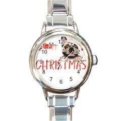 French Bulldog T- Shirt French Bulldog Merry Christmas T- Shirt (2) Round Italian Charm Watch by ZUXUMI