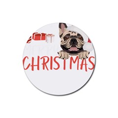 French Bulldog T- Shirt French Bulldog Merry Christmas T- Shirt (2) Rubber Coaster (round) by ZUXUMI