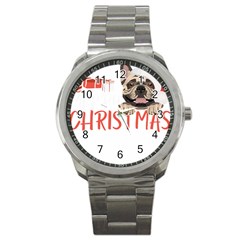 French Bulldog T- Shirt French Bulldog Merry Christmas T- Shirt (2) Sport Metal Watch by ZUXUMI