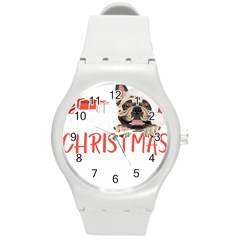 French Bulldog T- Shirt French Bulldog Merry Christmas T- Shirt (2) Round Plastic Sport Watch (m) by ZUXUMI