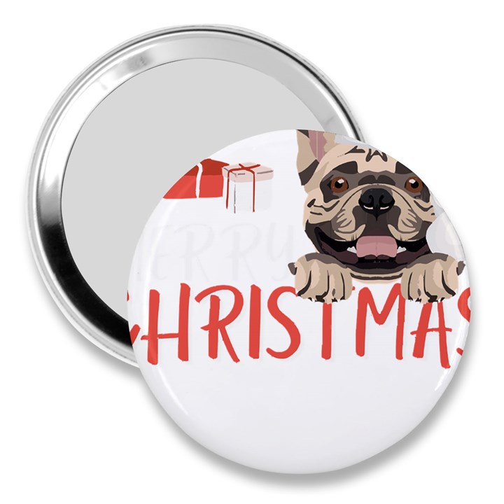 French Bulldog T- Shirt French Bulldog Merry Christmas T- Shirt (2) 3  Handbag Mirrors