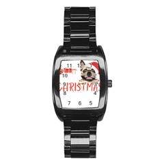 French Bulldog T- Shirt French Bulldog Merry Christmas T- Shirt (2) Stainless Steel Barrel Watch by ZUXUMI