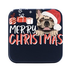 French Bulldog T- Shirt French Bulldog Merry Christmas T- Shirt (2) Square Metal Box (black)