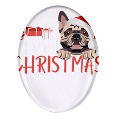 French Bulldog T- Shirt French Bulldog Merry Christmas T- Shirt (2) Oval Glass Fridge Magnet (4 Pack) by ZUXUMI