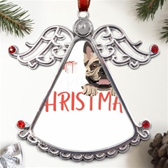 French Bulldog T- Shirt French Bulldog Merry Christmas T- Shirt (2) Metal Angel With Crystal Ornament by ZUXUMI