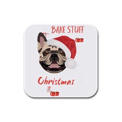 French Bulldog T- Shirt French Bulldog Merry Christmas T- Shirt Rubber Square Coaster (4 Pack) by ZUXUMI