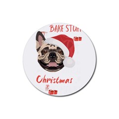 French Bulldog T- Shirt French Bulldog Merry Christmas T- Shirt Rubber Coaster (round) by ZUXUMI