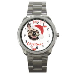 French Bulldog T- Shirt French Bulldog Merry Christmas T- Shirt Sport Metal Watch by ZUXUMI