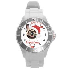 French Bulldog T- Shirt French Bulldog Merry Christmas T- Shirt Round Plastic Sport Watch (l) by ZUXUMI