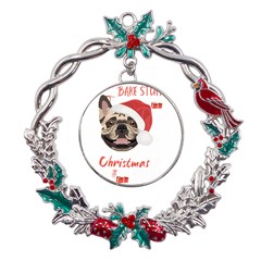 French Bulldog T- Shirt French Bulldog Merry Christmas T- Shirt Metal X mas Wreath Holly Leaf Ornament by ZUXUMI