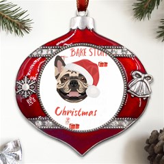 French Bulldog T- Shirt French Bulldog Merry Christmas T- Shirt Metal Snowflake And Bell Red Ornament by ZUXUMI