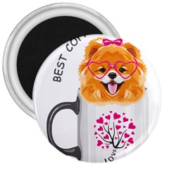 Pomeranian Dog T-shirtcute Pomeranian Dog Peeking Out Of A Mug T-shirt 3  Magnets by EnriqueJohnson