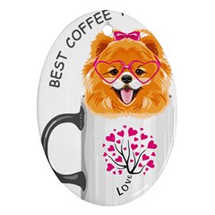 Pomeranian Dog T-shirtcute Pomeranian Dog Peeking Out Of A Mug T-shirt Ornament (oval) by EnriqueJohnson