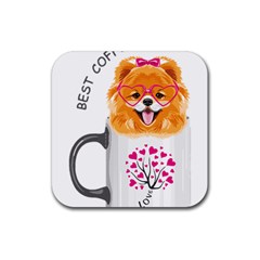 Pomeranian Dog T-shirtcute Pomeranian Dog Peeking Out Of A Mug T-shirt Rubber Coaster (square) by EnriqueJohnson