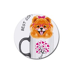 Pomeranian Dog T-shirtcute Pomeranian Dog Peeking Out Of A Mug T-shirt Rubber Coaster (round) by EnriqueJohnson