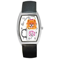 Pomeranian Dog T-shirtcute Pomeranian Dog Peeking Out Of A Mug T-shirt Barrel Style Metal Watch by EnriqueJohnson