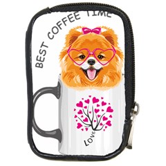 Pomeranian Dog T-shirtcute Pomeranian Dog Peeking Out Of A Mug T-shirt Compact Camera Leather Case by EnriqueJohnson