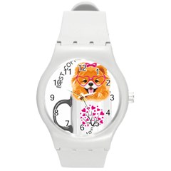 Pomeranian Dog T-shirtcute Pomeranian Dog Peeking Out Of A Mug T-shirt Round Plastic Sport Watch (m) by EnriqueJohnson