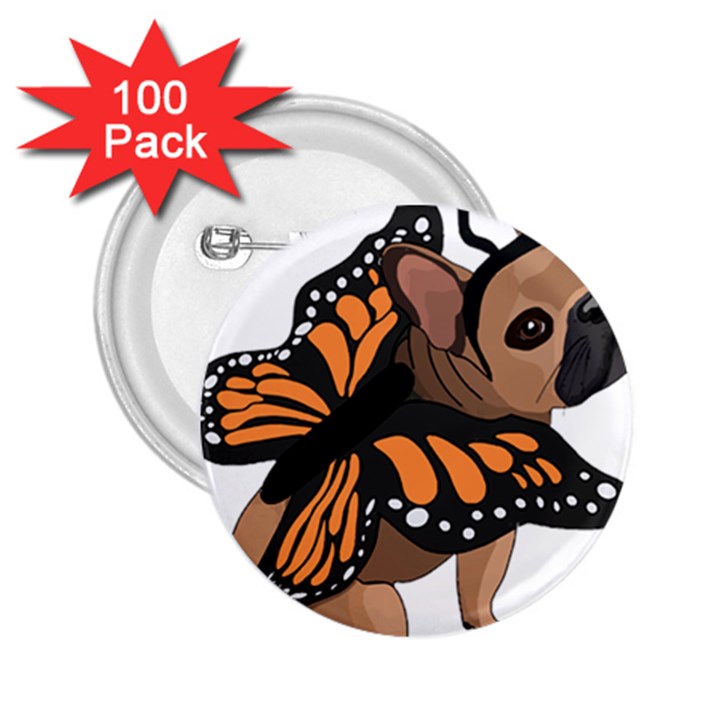 French Bulldog T- Shirt Frenchie Butterfly T- Shirt 2.25  Buttons (100 pack) 