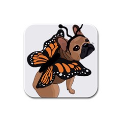 French Bulldog T- Shirt Frenchie Butterfly T- Shirt Rubber Square Coaster (4 Pack) by ZUXUMI