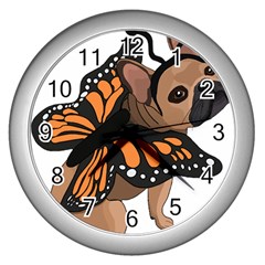 French Bulldog T- Shirt Frenchie Butterfly T- Shirt Wall Clock (silver) by ZUXUMI