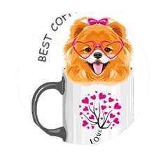 Pomeranian Dog T-shirtcute Pomeranian Dog Peeking Out Of A Mug T-shirt Mini Round Pill Box by EnriqueJohnson