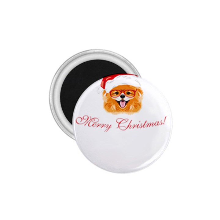 Pomeranian Dog T-shirthappy Pomeranian Dog Wearing Eyeglasses And Santa Hat T-shirt 1.75  Magnets