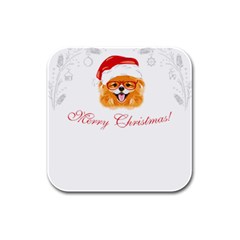 Pomeranian Dog T-shirthappy Pomeranian Dog Wearing Eyeglasses And Santa Hat T-shirt Rubber Square Coaster (4 Pack) by EnriqueJohnson