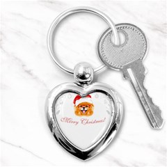 Pomeranian Dog T-shirthappy Pomeranian Dog Wearing Eyeglasses And Santa Hat T-shirt Key Chain (heart) by EnriqueJohnson