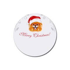 Pomeranian Dog T-shirthappy Pomeranian Dog Wearing Eyeglasses And Santa Hat T-shirt Rubber Round Coaster (4 Pack) by EnriqueJohnson