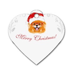 Pomeranian Dog T-shirthappy Pomeranian Dog Wearing Eyeglasses And Santa Hat T-shirt Dog Tag Heart (one Side) by EnriqueJohnson