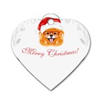 Pomeranian Dog T-shirthappy Pomeranian Dog Wearing Eyeglasses And Santa Hat T-shirt Dog Tag Heart (One Side) Front