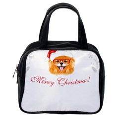 Pomeranian Dog T-shirthappy Pomeranian Dog Wearing Eyeglasses And Santa Hat T-shirt Classic Handbag (one Side) by EnriqueJohnson