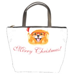 Pomeranian Dog T-shirthappy Pomeranian Dog Wearing Eyeglasses And Santa Hat T-shirt Bucket Bag by EnriqueJohnson