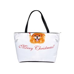 Pomeranian Dog T-shirthappy Pomeranian Dog Wearing Eyeglasses And Santa Hat T-shirt Classic Shoulder Handbag by EnriqueJohnson