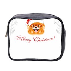 Pomeranian Dog T-shirthappy Pomeranian Dog Wearing Eyeglasses And Santa Hat T-shirt Mini Toiletries Bag (two Sides) by EnriqueJohnson