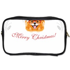 Pomeranian Dog T-shirthappy Pomeranian Dog Wearing Eyeglasses And Santa Hat T-shirt Toiletries Bag (one Side) by EnriqueJohnson