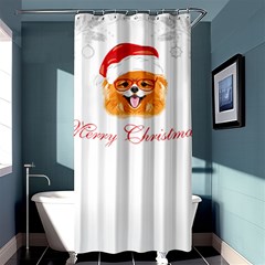 Pomeranian Dog T-shirthappy Pomeranian Dog Wearing Eyeglasses And Santa Hat T-shirt Shower Curtain 36  X 72  (stall)  by EnriqueJohnson