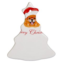 Pomeranian Dog T-shirthappy Pomeranian Dog Wearing Eyeglasses And Santa Hat T-shirt Ornament (christmas Tree)  by EnriqueJohnson