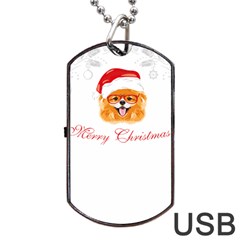 Pomeranian Dog T-shirthappy Pomeranian Dog Wearing Eyeglasses And Santa Hat T-shirt Dog Tag Usb Flash (one Side) by EnriqueJohnson