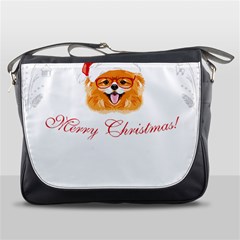 Pomeranian Dog T-shirthappy Pomeranian Dog Wearing Eyeglasses And Santa Hat T-shirt Messenger Bag by EnriqueJohnson